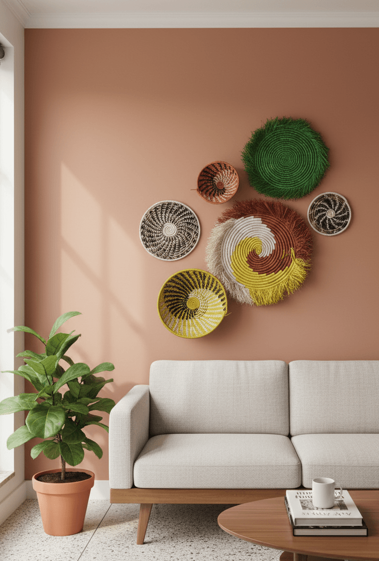 Colourful sisal wall baskets